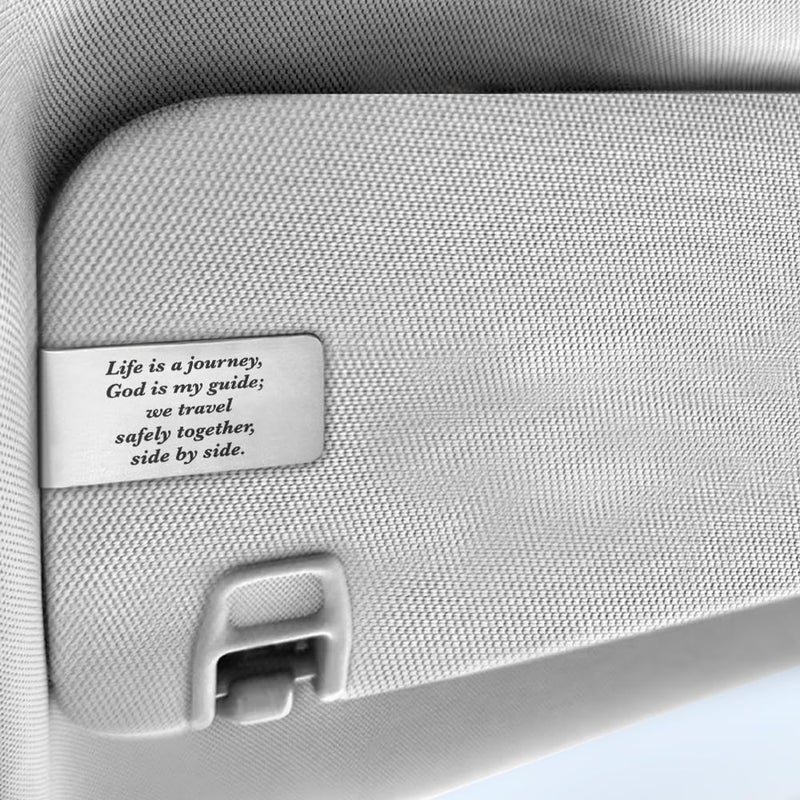 PUVOXHO Life is A Journey God is My Guide We Travel Safely Together Side by Side Engraved Stainless Steel Car Visor Clip, Drive Safe Car Accessories, Guardian Angel Gifts for Family Friend Couple - Image 3